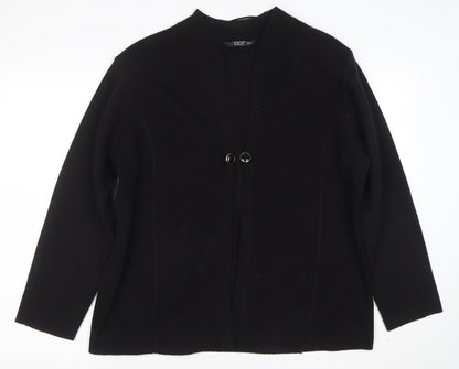 TIGI Women Black L Cardigan Long Sleeve Mock Neck Knit Jumper