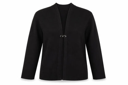 TIGI Women Black L Cardigan Long Sleeve Mock Neck Knit Jumper