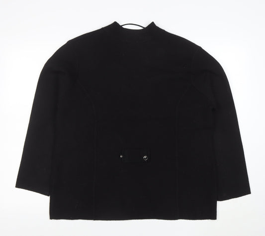 TIGI Women Black L Cardigan Long Sleeve Mock Neck Knit Jumper