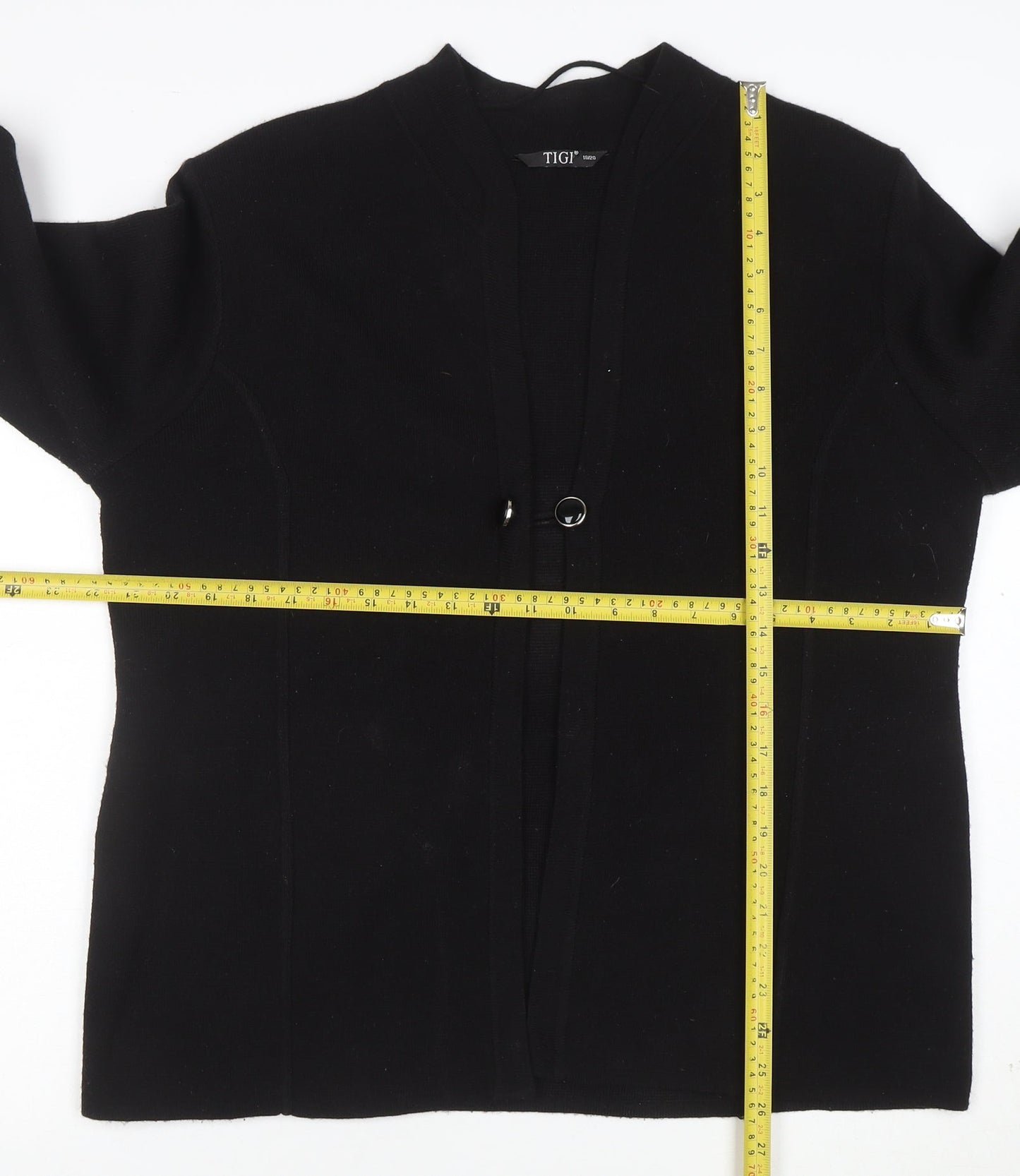 TIGI Women Black L Cardigan Long Sleeve Mock Neck Knit Jumper