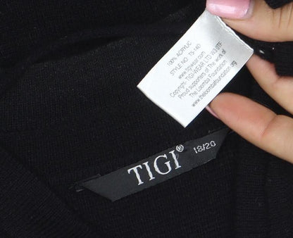 TIGI Women Black L Cardigan Long Sleeve Mock Neck Knit Jumper
