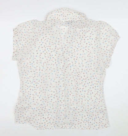 Ellie Louise Women's White Polka Dot Short Sleeve Chiffon Blouse Size 14