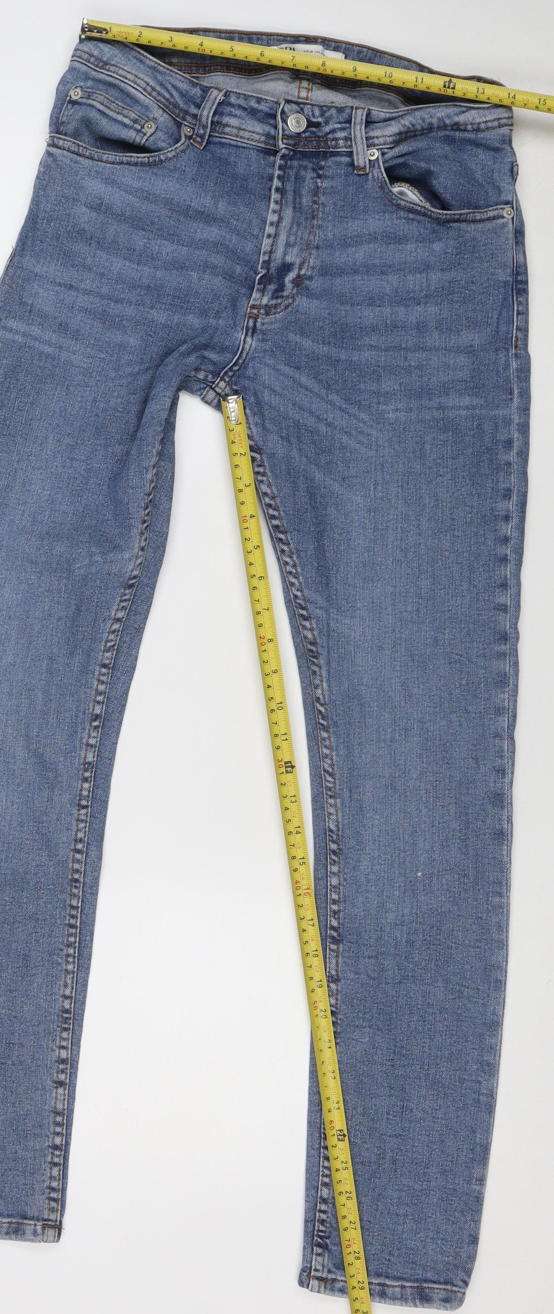ZARA Women Blue Straight Denim Jeans Size 12 Mid Rise Stretch