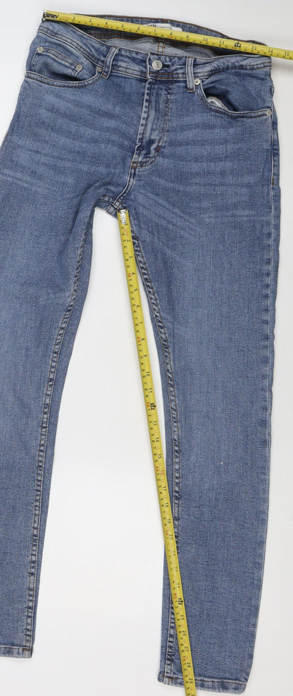 ZARA Women Blue Straight Denim Jeans Size 12 Mid Rise Stretch