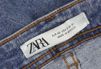 ZARA Women Blue Straight Denim Jeans Size 12 Mid Rise Stretch