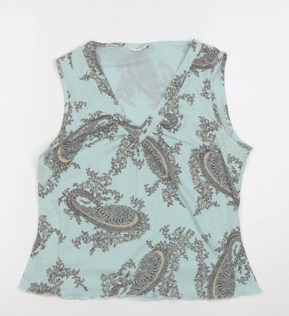 Editions Women's Blue Paisley Sleeveless V-Neck Tank Top Size 14