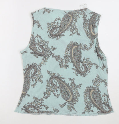 Editions Women's Blue Paisley Sleeveless V-Neck Tank Top Size 14