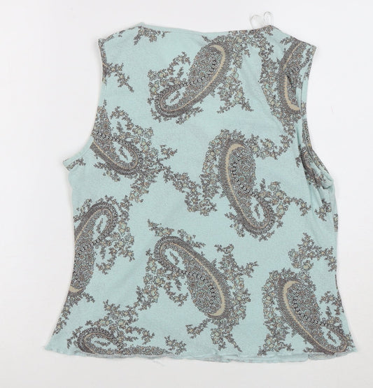 Editions Women's Blue Paisley Sleeveless V-Neck Tank Top Size 14