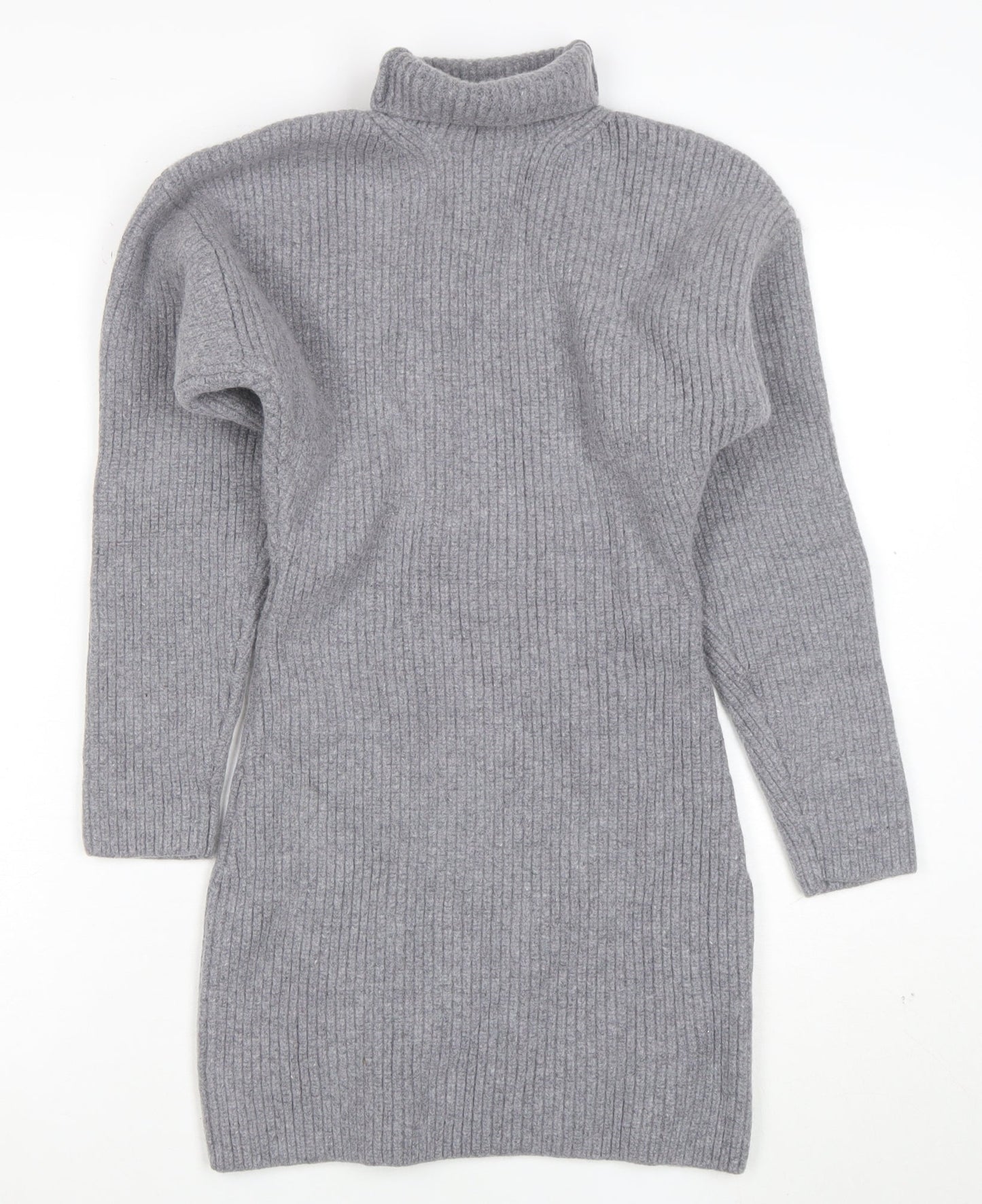 H&M Women Grey Roll Neck Wool Cashmere Jumper Dress Size M