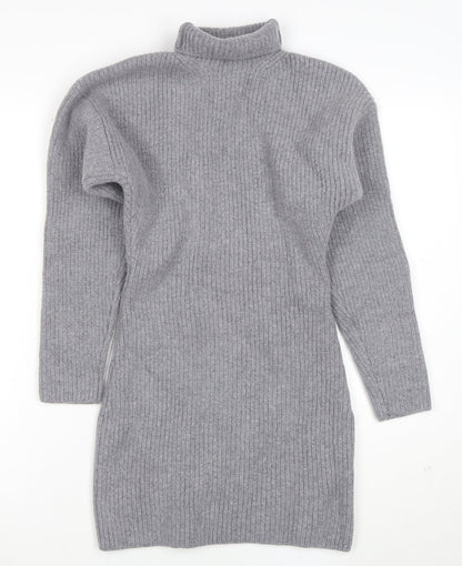 H&M Women Grey Roll Neck Wool Cashmere Jumper Dress Size M