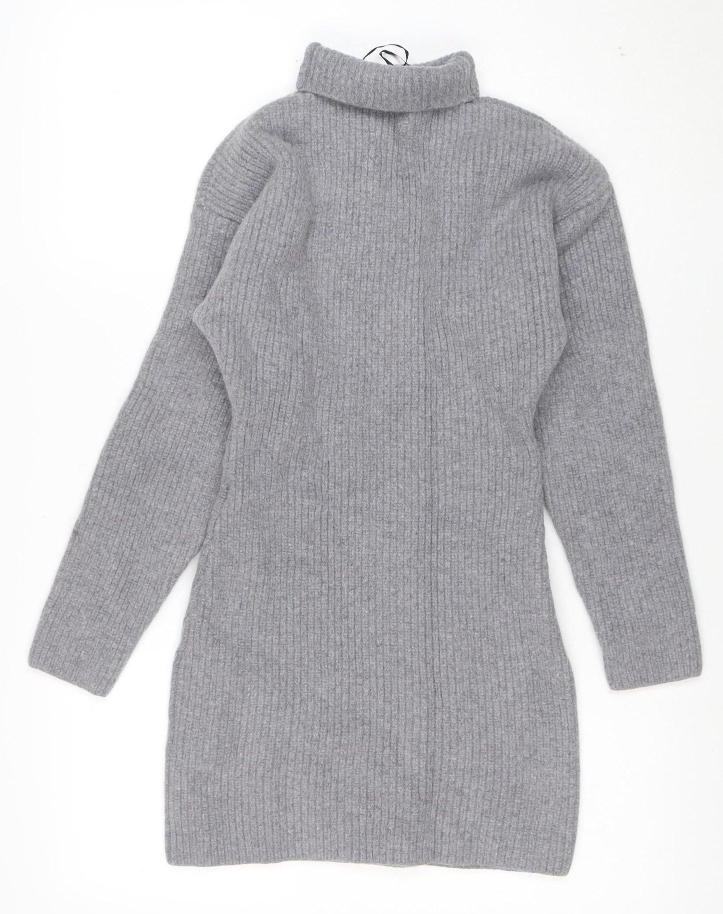 H&M Women Grey Roll Neck Wool Cashmere Jumper Dress Size M