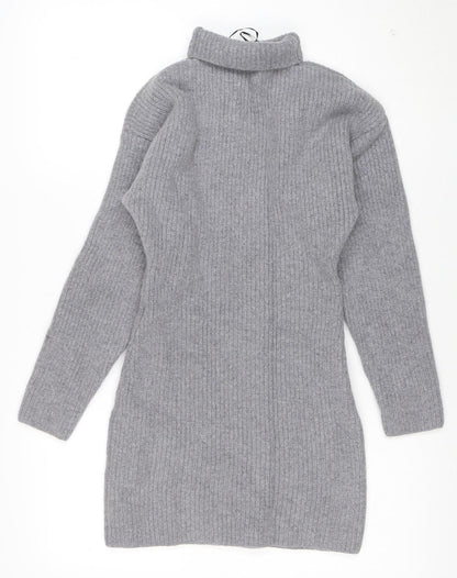 H&M Women Grey Roll Neck Wool Cashmere Jumper Dress Size M