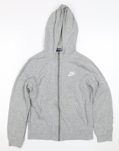 Nike Boys Grey Full Zip Hoodie M 10-12 Years Cotton Blend