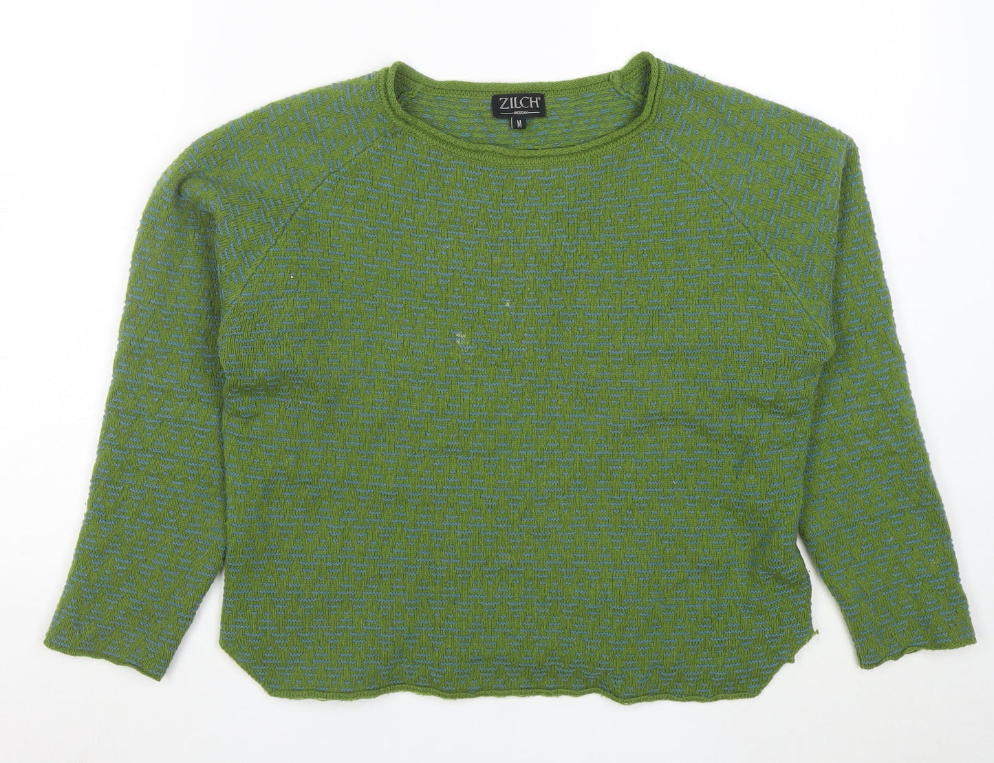 Zilch Women Green Merino Wool Blend Crew Neck Pullover Jumper M