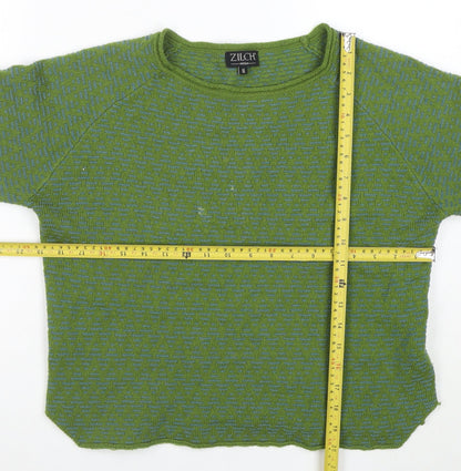 Zilch Women Green Merino Wool Blend Crew Neck Pullover Jumper M