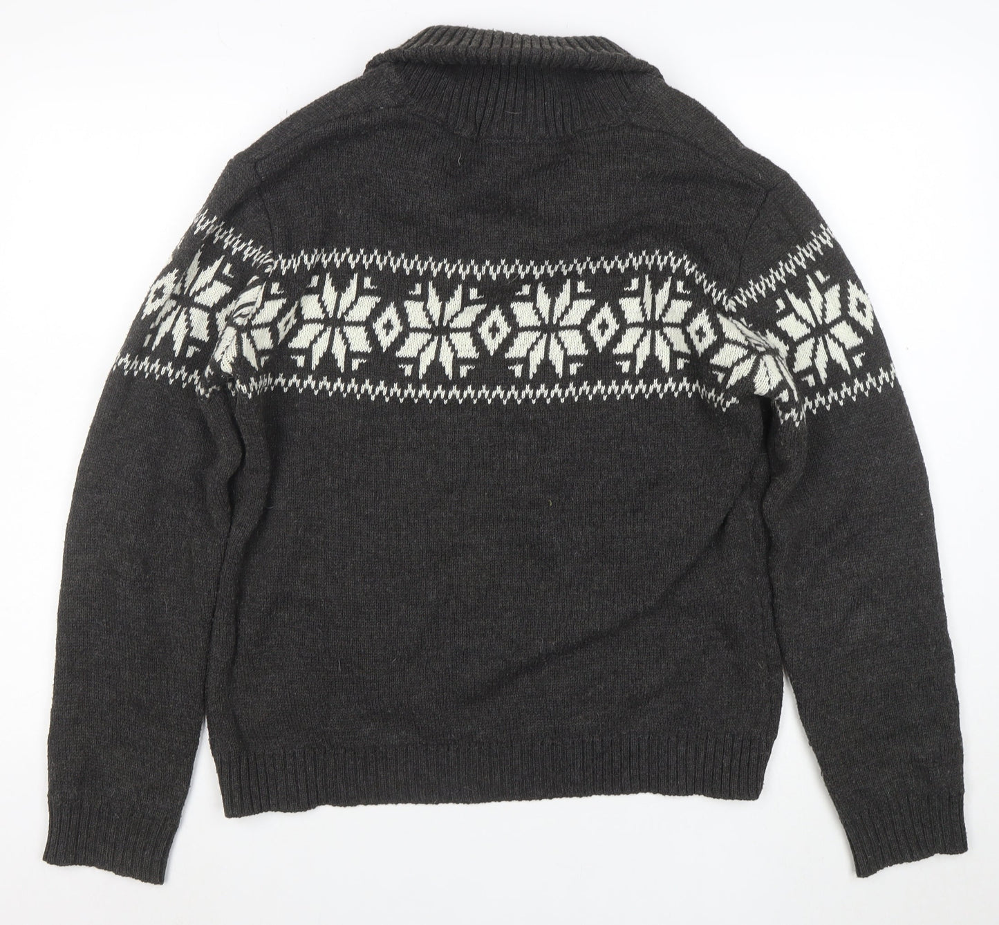 Tao Nu Cha Pin Womens Grey Fair Isle Wool Blend Shawl Collar Jumper XL