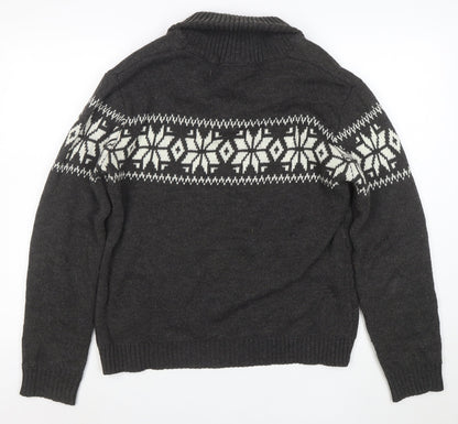 Tao Nu Cha Pin Womens Grey Fair Isle Wool Blend Shawl Collar Jumper XL