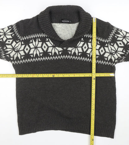 Tao Nu Cha Pin Womens Grey Fair Isle Wool Blend Shawl Collar Jumper XL
