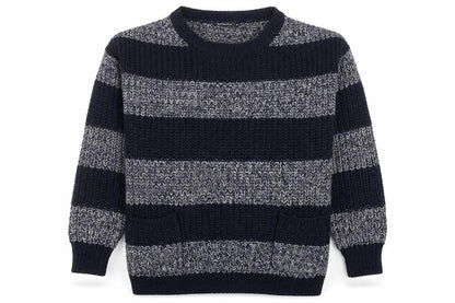 Aed London Women's Navy Grey Striped Knit Jumper M Acrylic Crew Neck