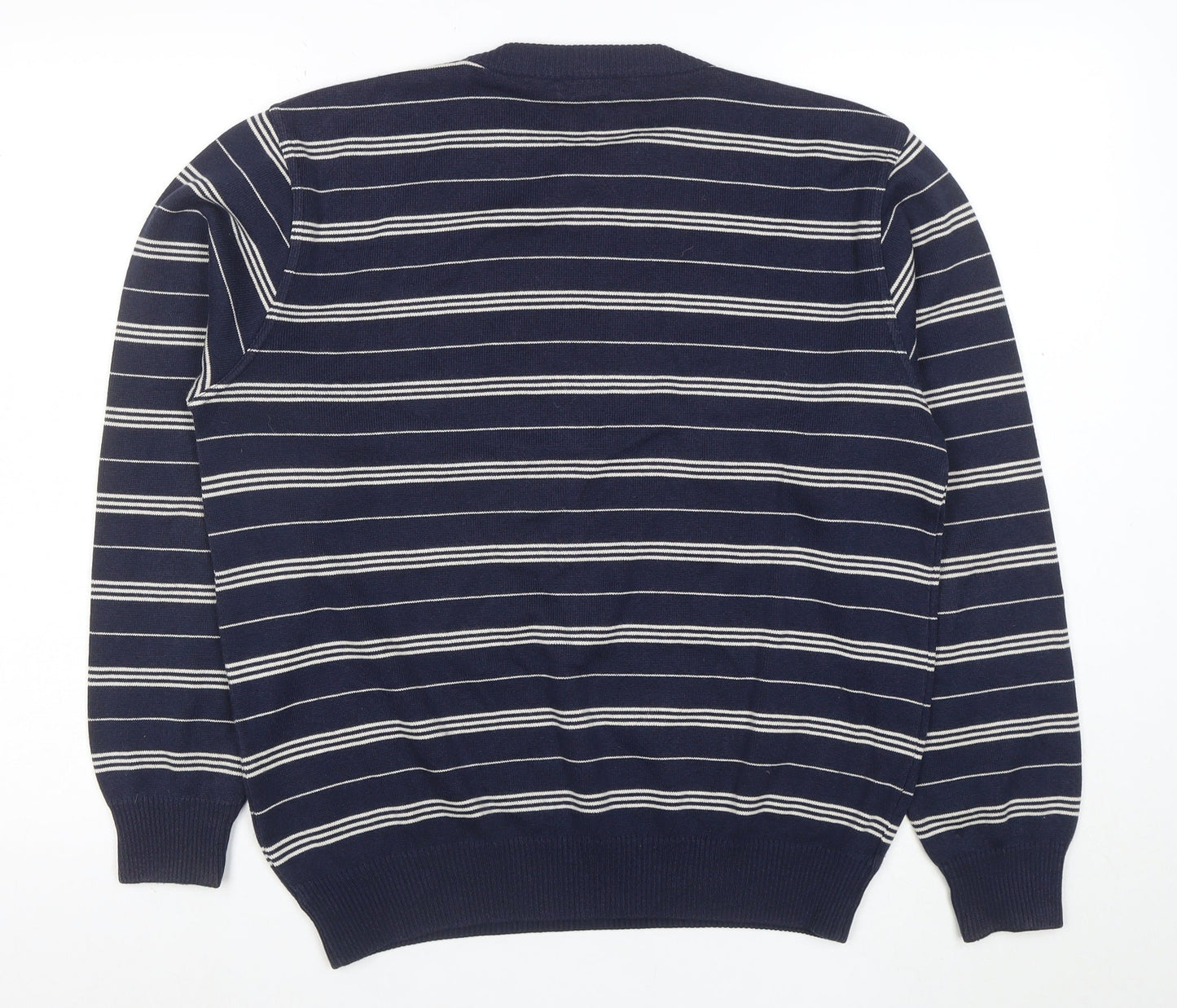 Marks and Spencer Men's Blue Striped Cotton Blend Pullover Jumper Size S