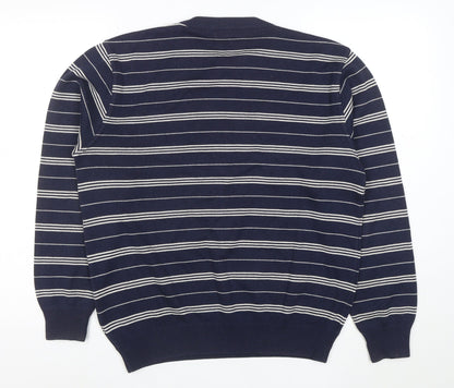 Marks and Spencer Men's Blue Striped Cotton Blend Pullover Jumper Size S