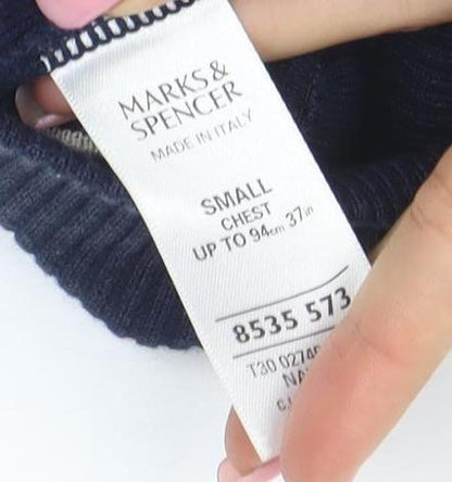 Marks and Spencer Men's Blue Striped Cotton Blend Pullover Jumper Size S
