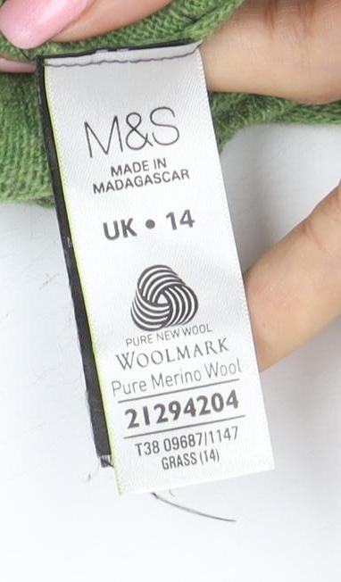 Marks and Spencer Women’s Green Merino Wool Crew Neck Jumper UK 14