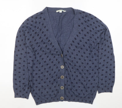 Boden Womens Blue Polka Dot V-Neck Cardigan Size 14 Cotton Blend