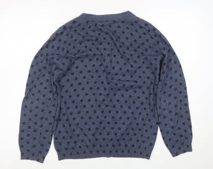 Boden Womens Blue Polka Dot V-Neck Cardigan Size 14 Cotton Blend