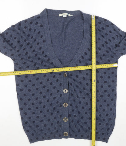 Boden Womens Blue Polka Dot V-Neck Cardigan Size 14 Cotton Blend