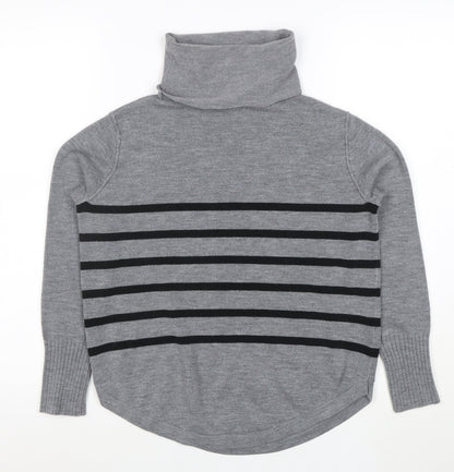 French Connection Womens Grey Roll Neck Striped Jumper Medium