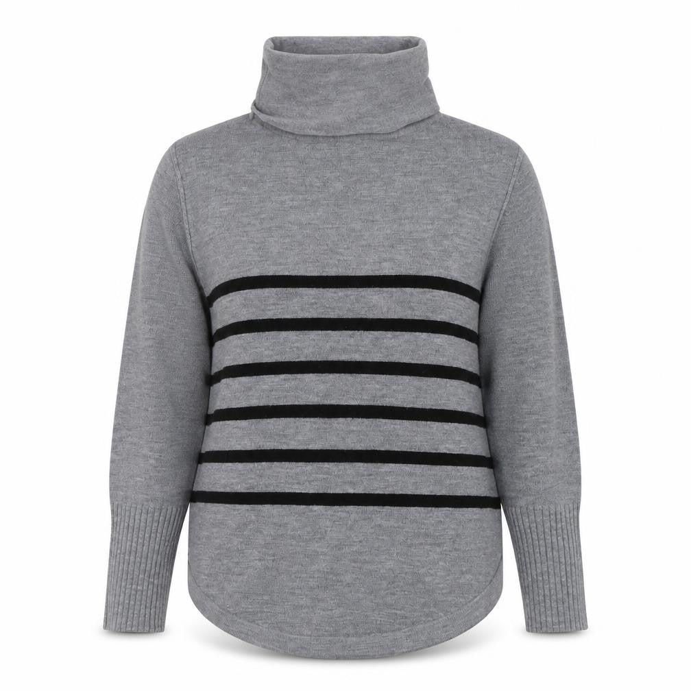 French Connection Womens Grey Roll Neck Striped Jumper Medium