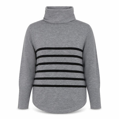 French Connection Womens Grey Roll Neck Striped Jumper Medium