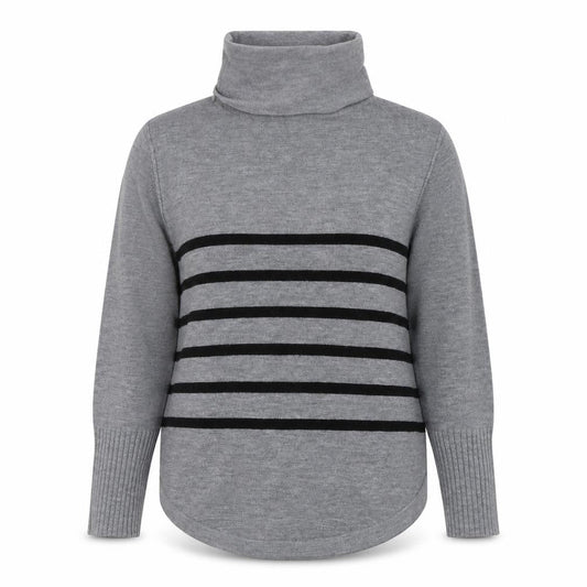 French Connection Womens Grey Roll Neck Striped Jumper Medium