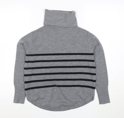 French Connection Womens Grey Roll Neck Striped Jumper Medium