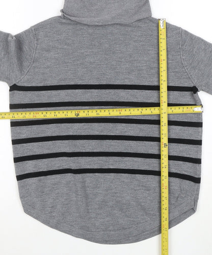 French Connection Womens Grey Roll Neck Striped Jumper Medium