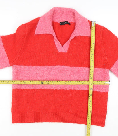 Mango Womens Red Pink Striped Collared Wool Blend Pullover Jumper Size 10