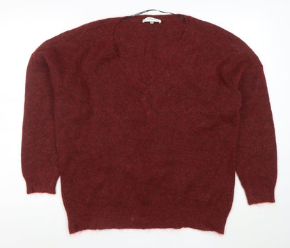 SELECTED FEMME Women Red Alpaca Wool V-Neck Relaxed Pullover Jumper M