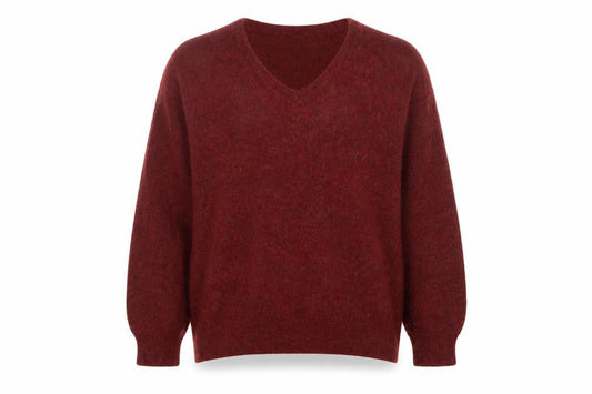 SELECTED FEMME Women Red Alpaca Wool V-Neck Relaxed Pullover Jumper M