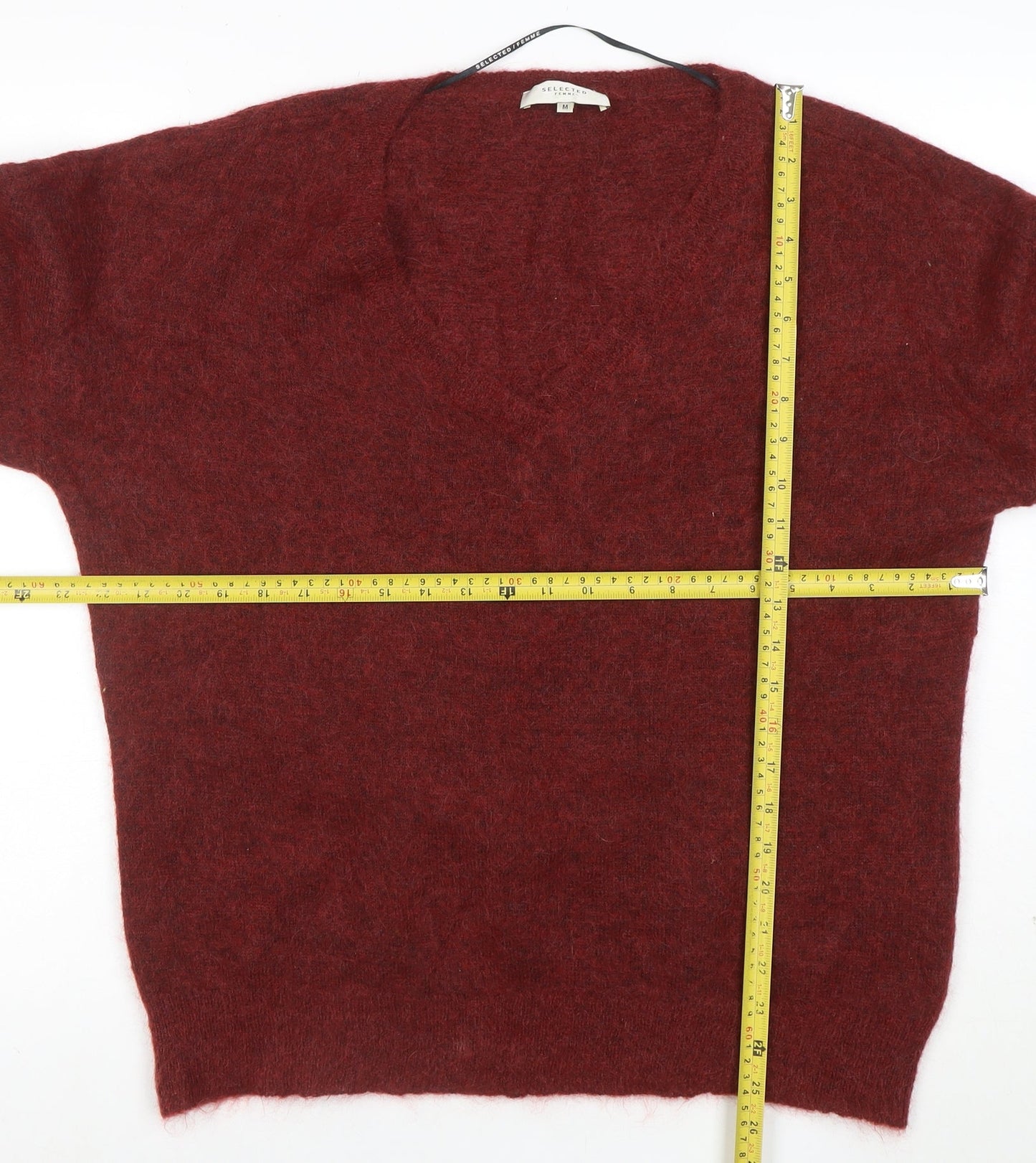 SELECTED FEMME Women Red Alpaca Wool V-Neck Relaxed Pullover Jumper M