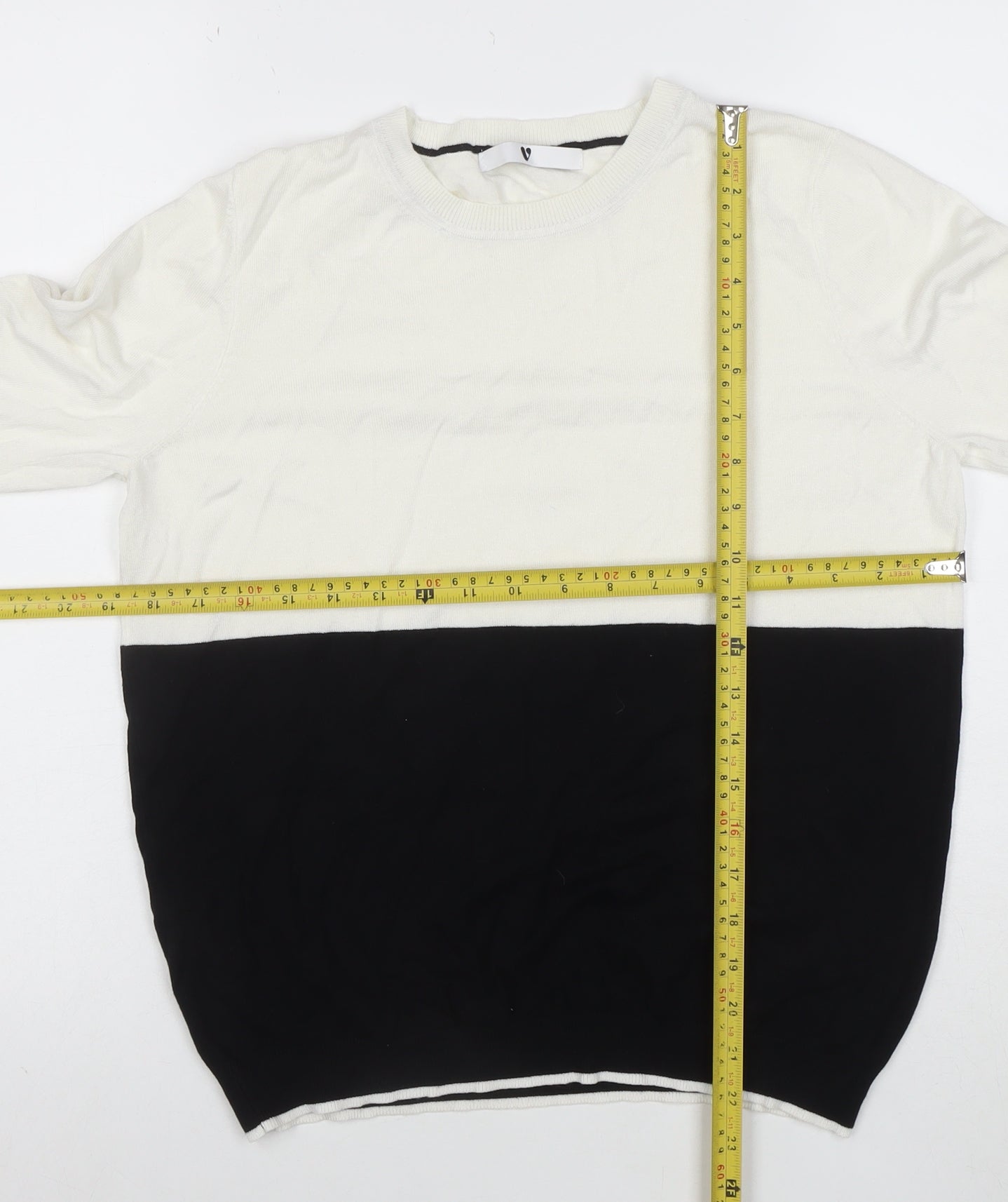 Very Womens Black White Colour Block Crew Neck Jumper Size 18