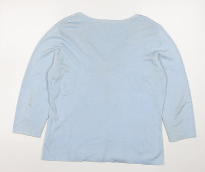 Portafina Women Blue Sequin Wrap Knit 3/4 Sleeve Blouse Size 18