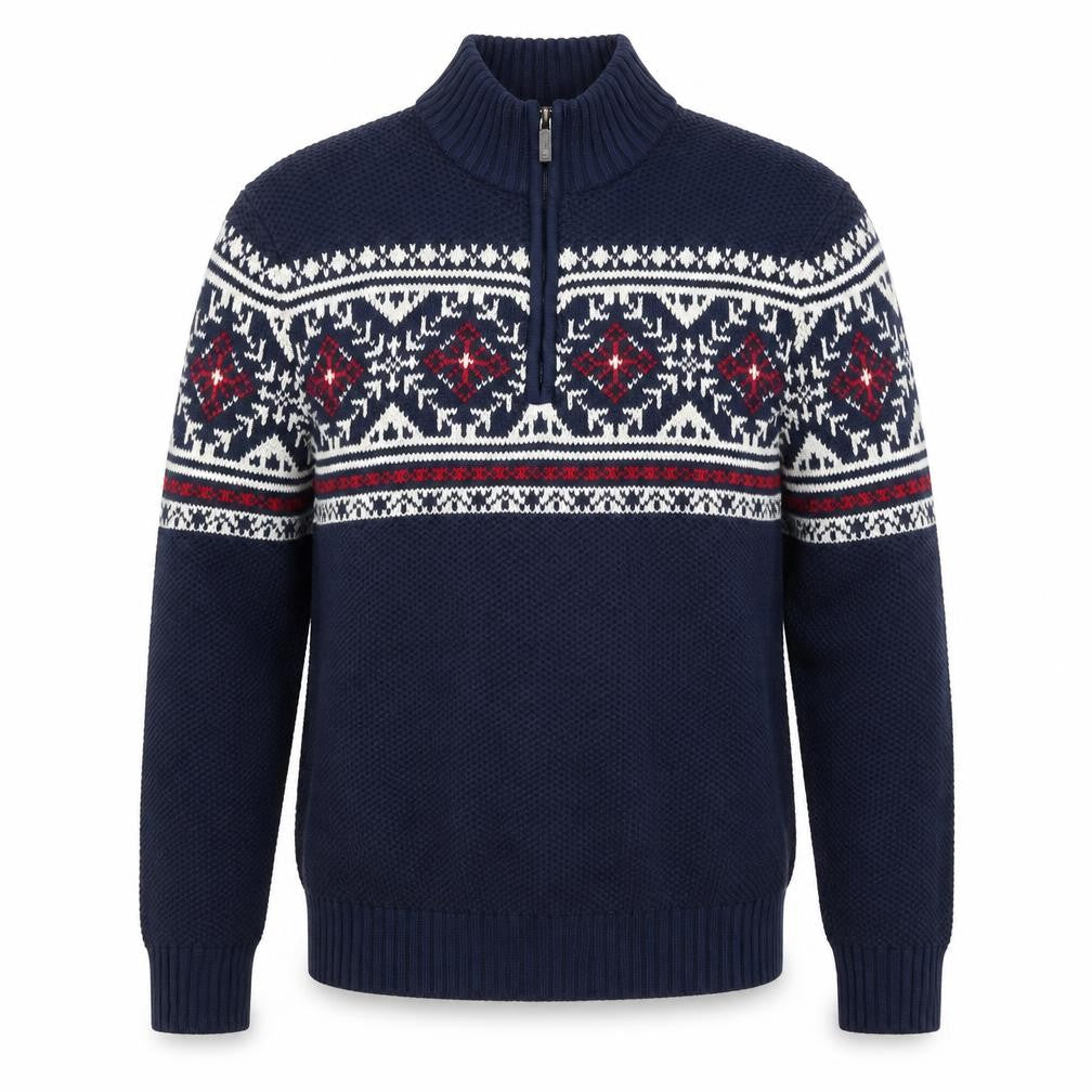 IZOD Men's Blue Fair Isle 1/4 Zip Jumper L/6 Cotton Blend Knit