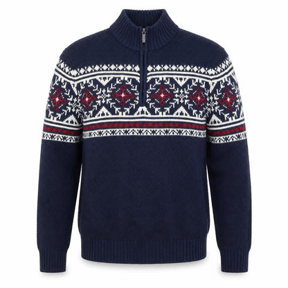 IZOD Men's Blue Fair Isle 1/4 Zip Jumper L/6 Cotton Blend Knit