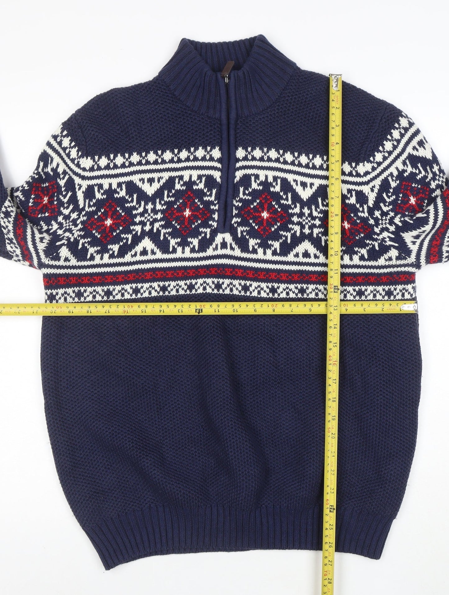 IZOD Men's Blue Fair Isle 1/4 Zip Jumper L/6 Cotton Blend Knit