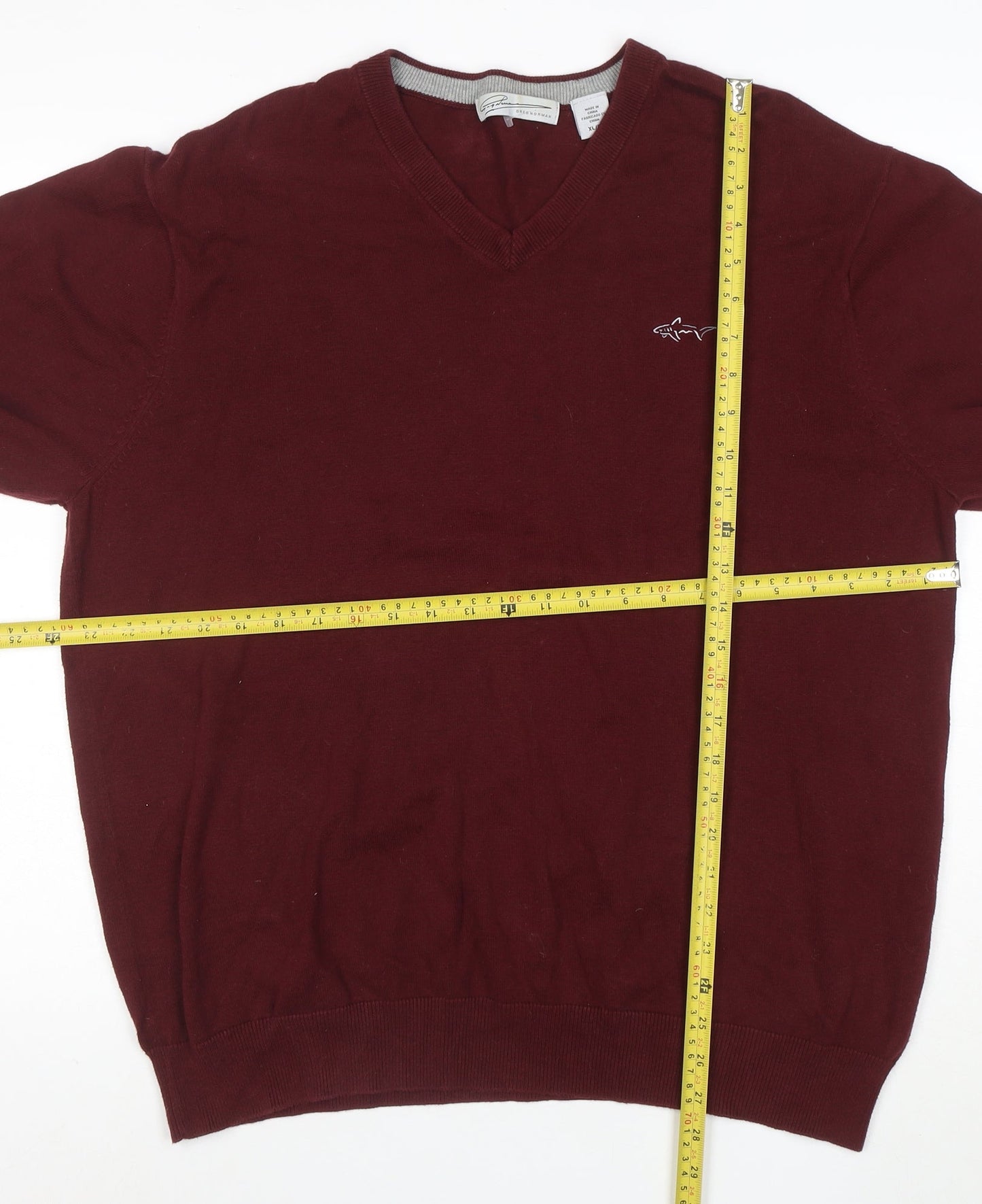 Greg Norman Men's Red XL V-Neck Cotton Golf Pullover Jumper