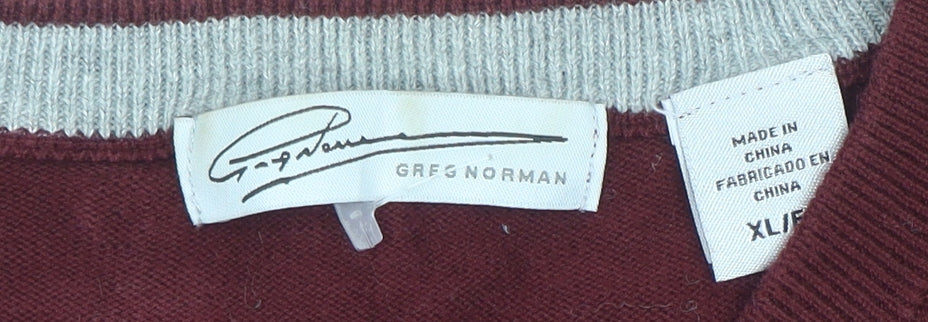 Greg Norman Men's Red XL V-Neck Cotton Golf Pullover Jumper