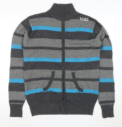 Voltage System Men's Grey Stripe Full Zip Cotton Jumper M