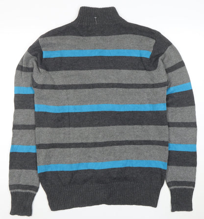 Voltage System Men's Grey Stripe Full Zip Cotton Jumper M