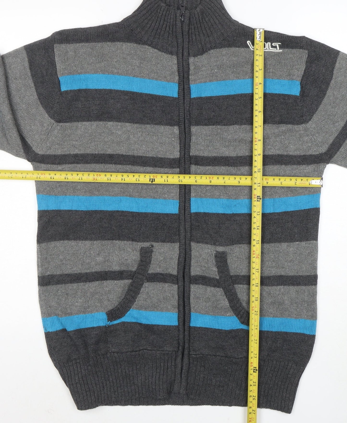 Voltage System Men's Grey Stripe Full Zip Cotton Jumper M
